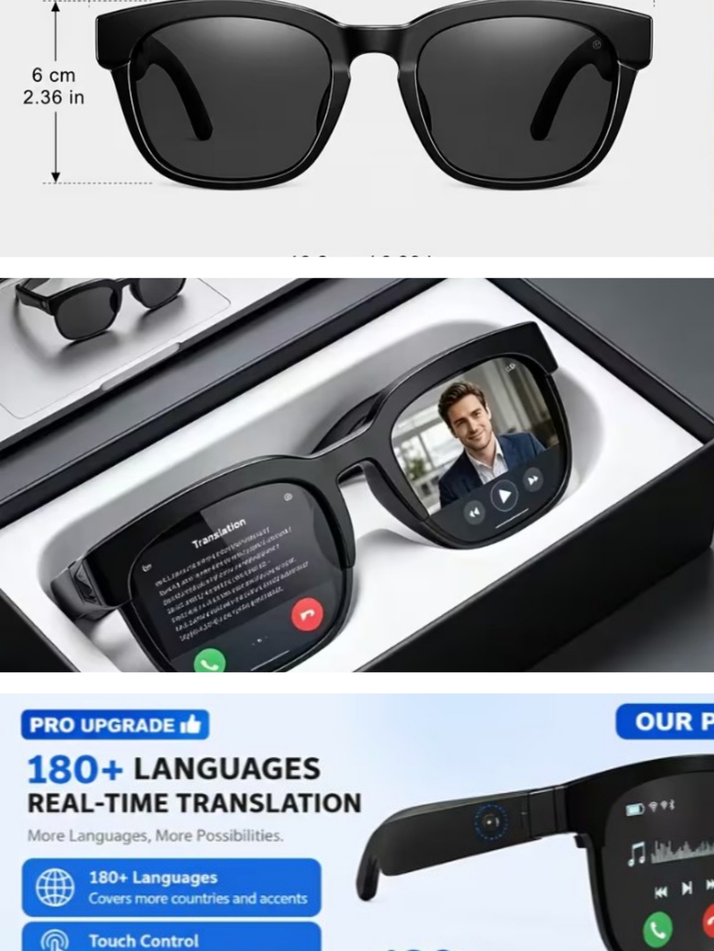 Smart AR Translation Sunglasses - Black
